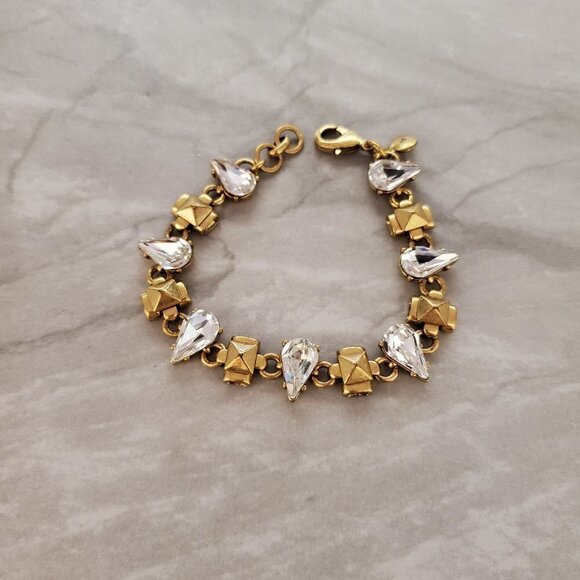 J. Crew Jewelry - ✨ J.Crew Rhinestone Crystal Pyramid Distressed Antique Teardrop Bracelet ✨